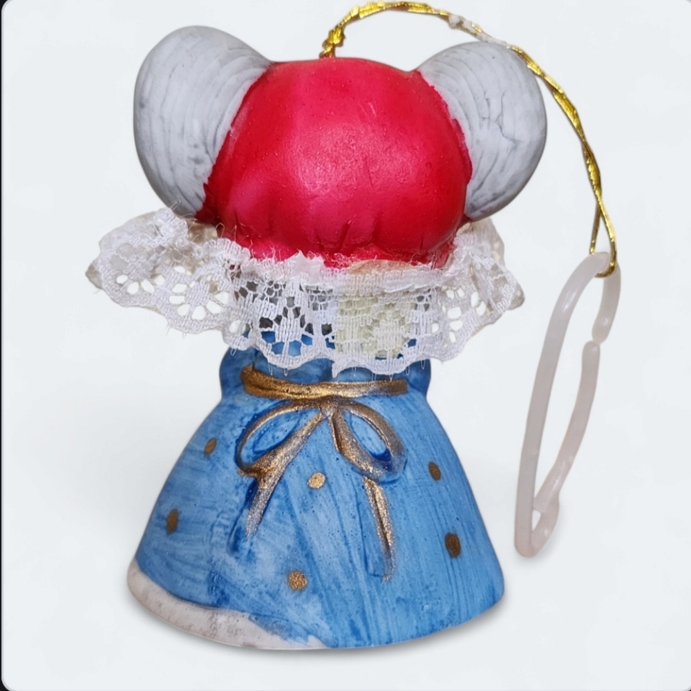 Vintage Jasco Lil Chimer Knitting Mouse Christmas Ornament Bell Bisque Porcelain - Picture 7 of 10